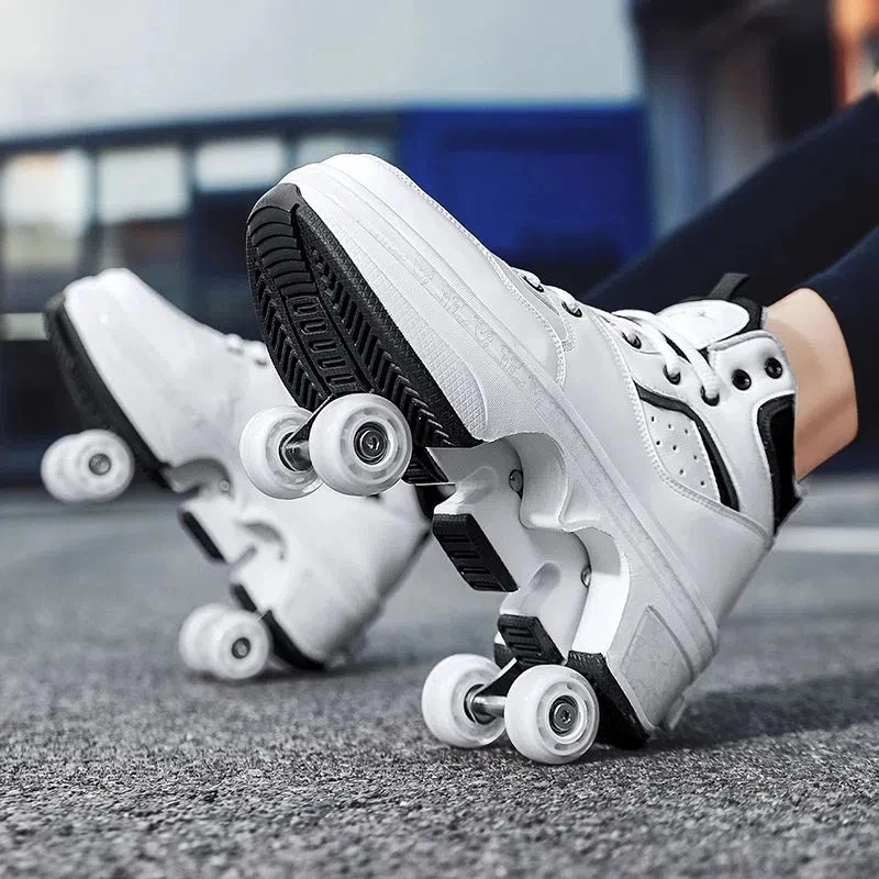 4 Wheels Deformation Roller Skating Shoes Parkour Sports Shoes Skateboard Shoes Roller Skates Shoes Walking Running Shoes