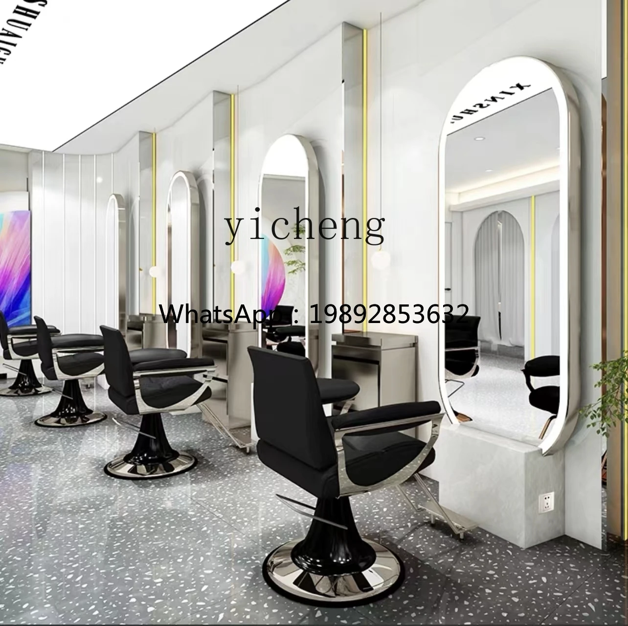 CC  barber shop mirror single and double-sided floor-to-ceiling hair salon mirror table hair salon hair cut mirror