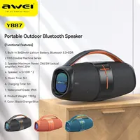 Awei-Y887 Portable Speaker TWS Bluetooth 5.3 Outdoor Speaker with Balanced Bass AUX MP3 Player Waterproof Multiple LED Modes