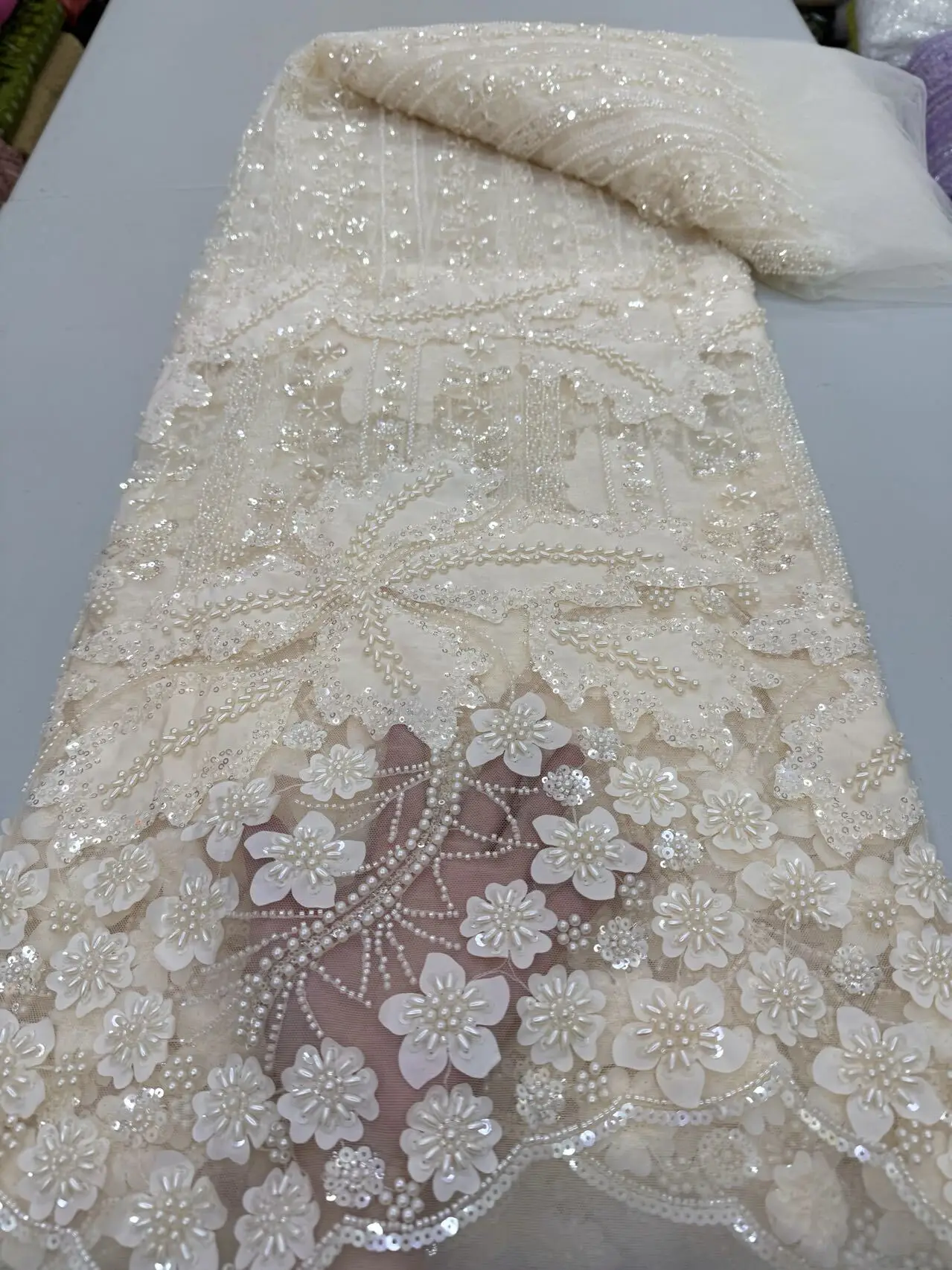 

5 Yards African Lace Fabric 2025 Sequins Beaded Nigerian Bridal High Quality French Tulle Lace Fabric For Wedding Party Dresses