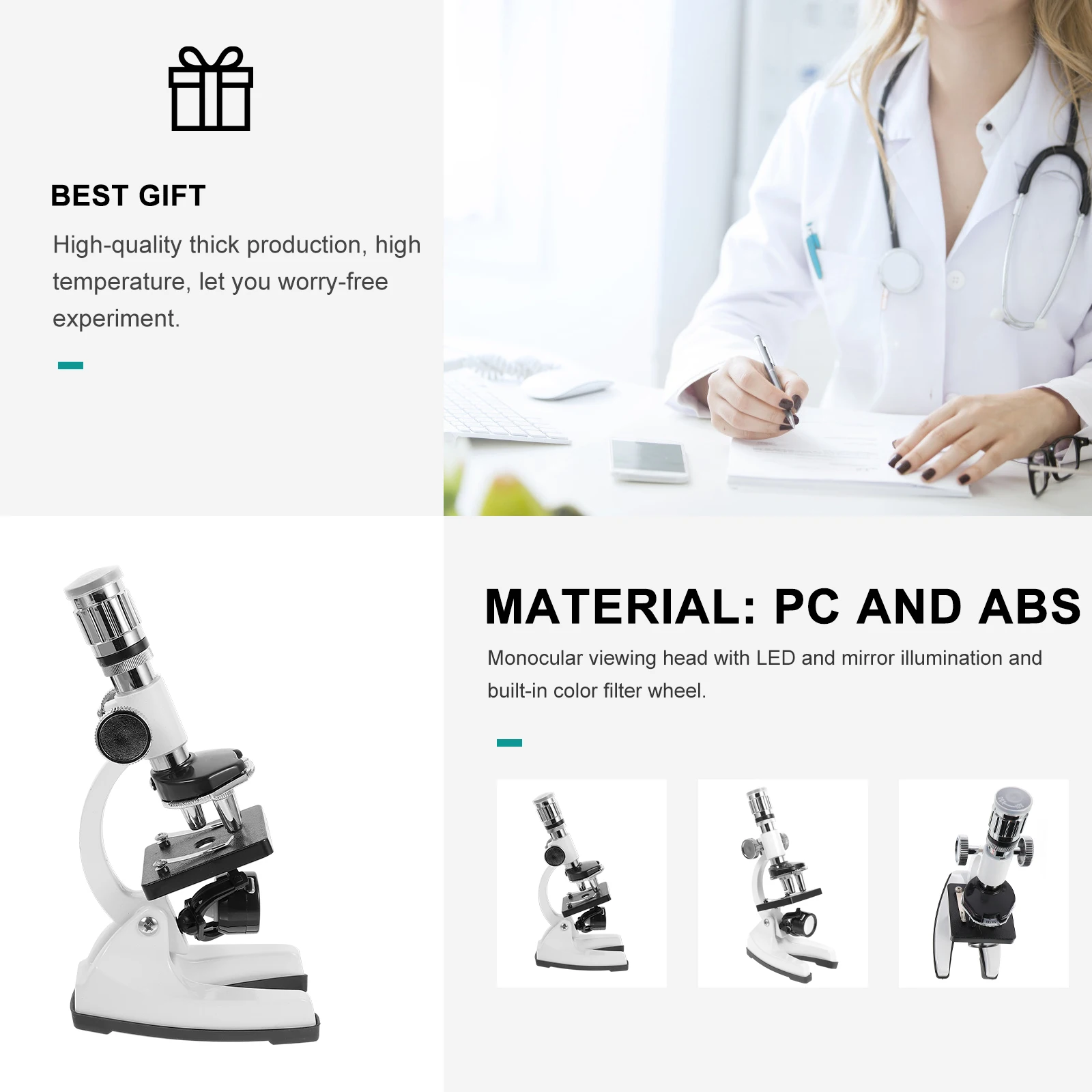 

Kids Microscope Set 50X 1200X Magnification PC ABS Material Laboratory Monocular Biological Microscopes Adjustable Lens