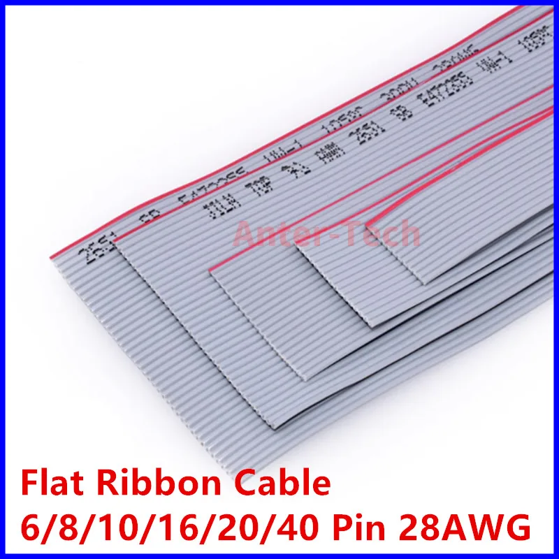 1Meter1.27mm PITCH Grey Flat Ribbon Cable 6/8/10/16/20/40 Pin 28AWG WIRE for IDC FC 2.54MM Connector 6P/10P/12P/14P/16P/20P/40P