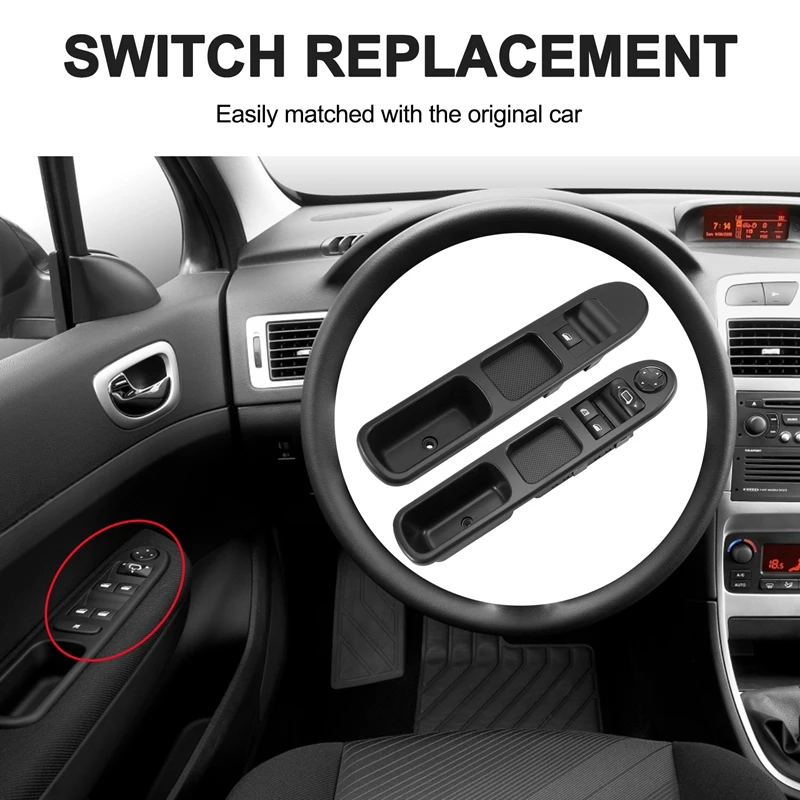 2Pcs Driver Side + Passenger Side Electric Power Window Control Switch For Peugeot 207 2007-2015 6554QC 6490HQ 6554HJ