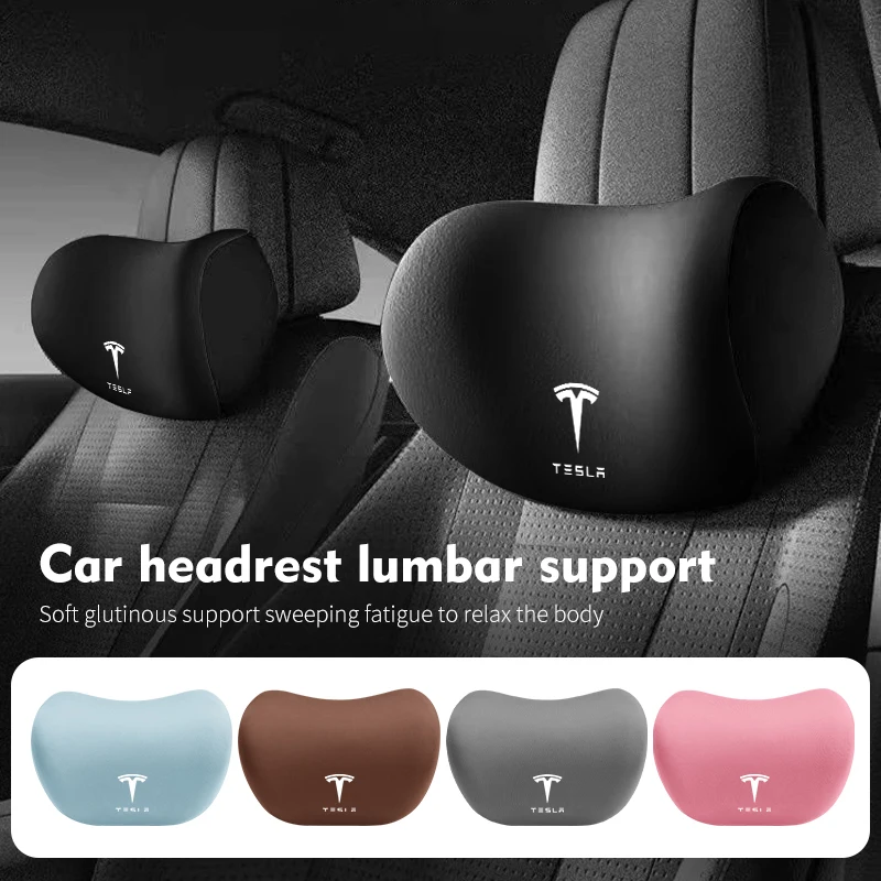 For Tesla Car Seat Back Pillow Headrest Neck Cervical Lumbar Support Model 3 Y S X 2021 Roadster Cybertruck Juguete