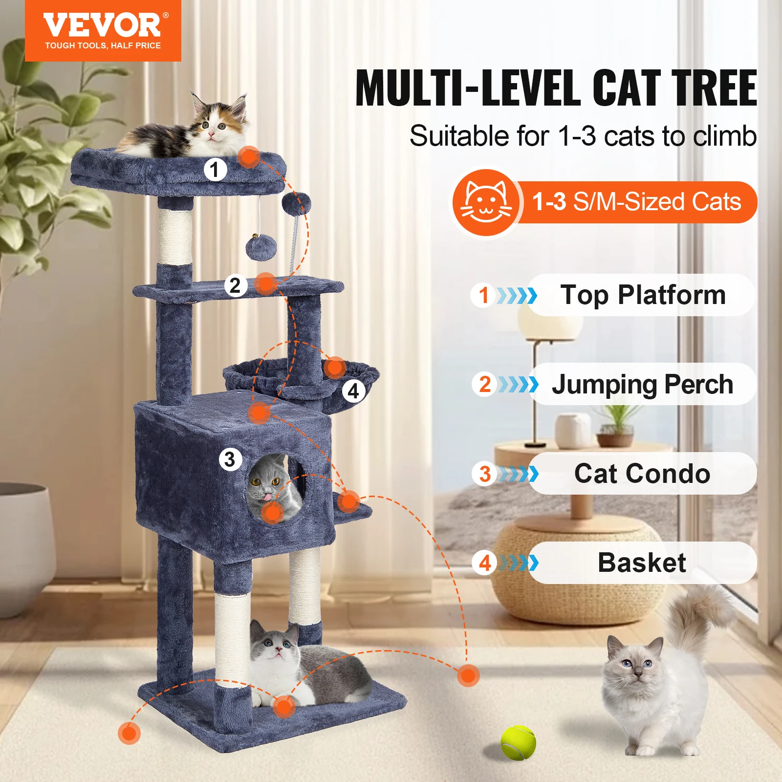 VEVOR Cat Tree for Indoor Cats 45.2