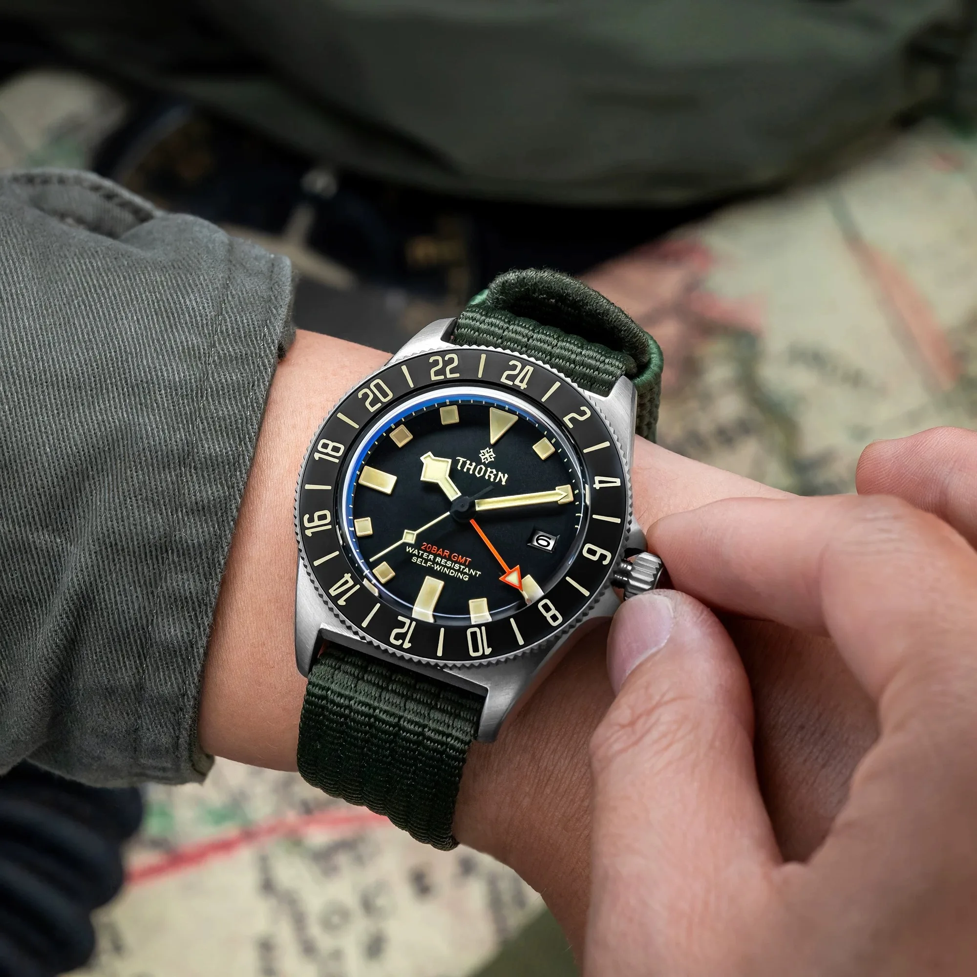 Thorn T020 GMT Automatic Watch NH34 Movement Titanium Case Sapphire Crystal 200M Water Resistant Dual Time Zone Luminous Bezel