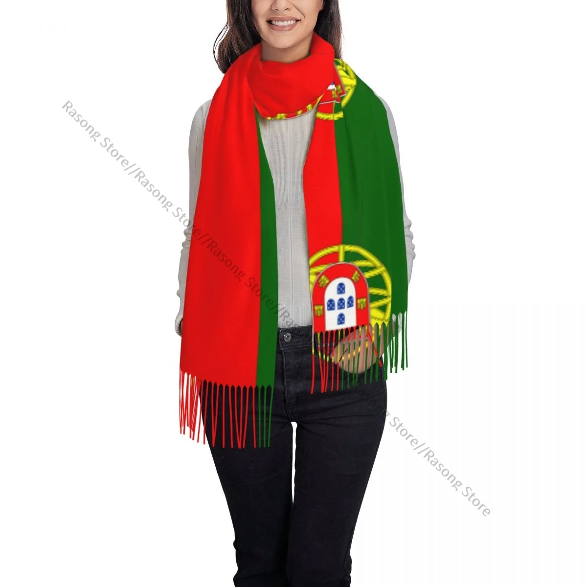 Flag Of Portugal Scarf Winter Long Large Tassel Scarves Soft Wrap Pashmina