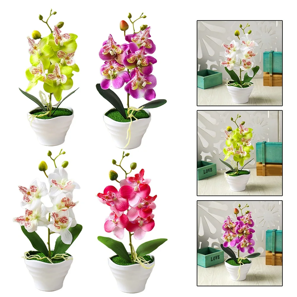 Fake Flower Five Head Butterfly Orchid Bonsai Set Simulation Flower artificial potted plant Simulated potted plants