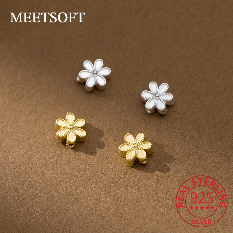 MEETSOFT 925 Silver Six Petal Cherry Blossom Bracelet Necklace Separated Bead Accessories DIY Handmade Rope Material Accessories