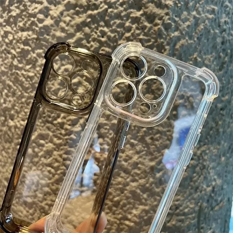 Luxury Shockproof Case for iPhone 15 14 13 12 11 Pro Max with Electroplat Button Bumper Phone Back Cover Clear & Black