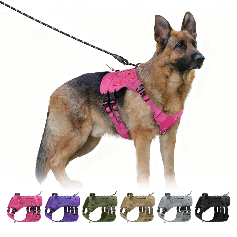 

Adjustable Tactical Military Dog Harness No Pull w/ Handle, MOLLE Vest Breathable for Large Medium Dogs Outdoor Walking