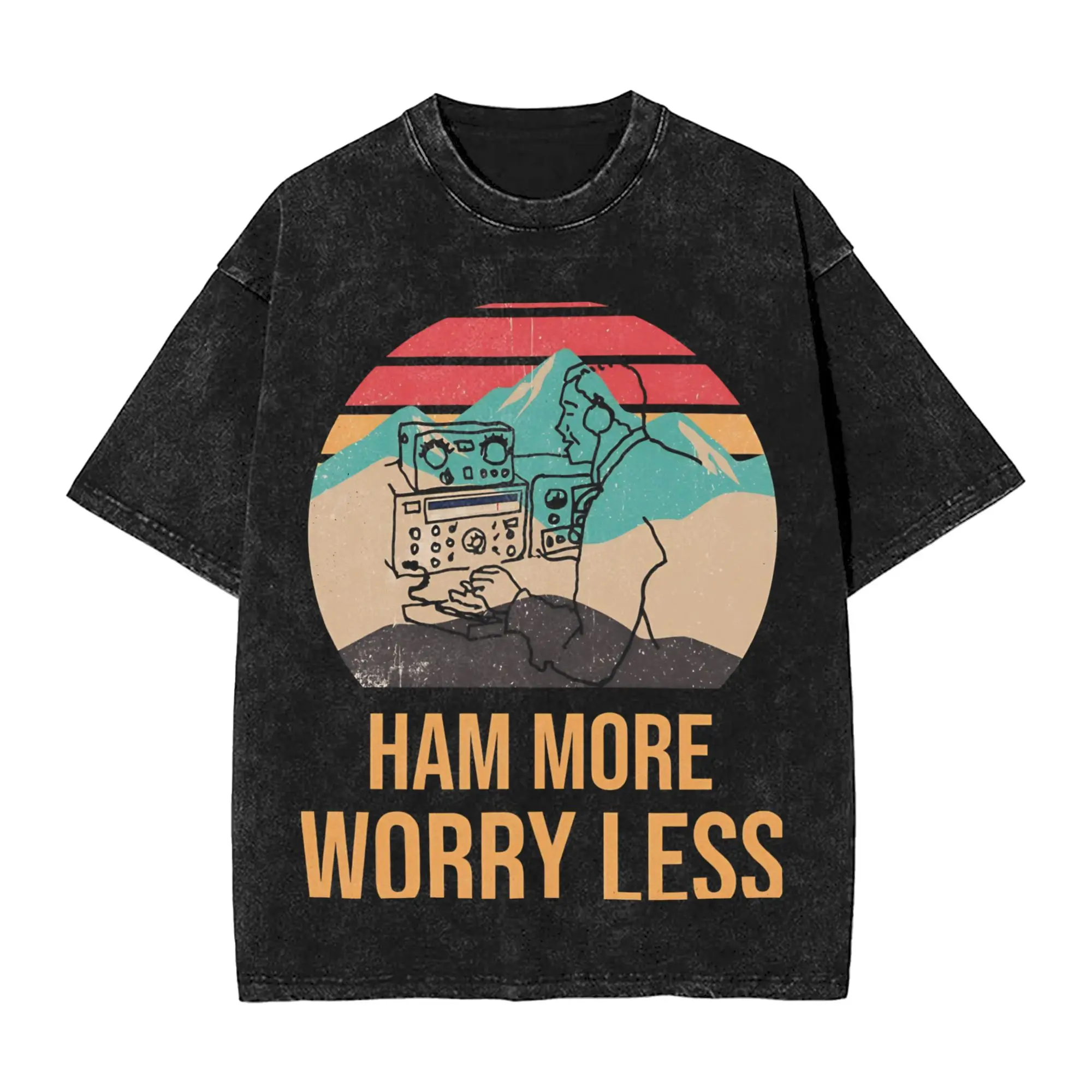 

Oversized Washed T-Shirt Vintage Ham Radio Loose T-Shirts Popular Tshirt for Men Summer Aesthetic Casual Tops