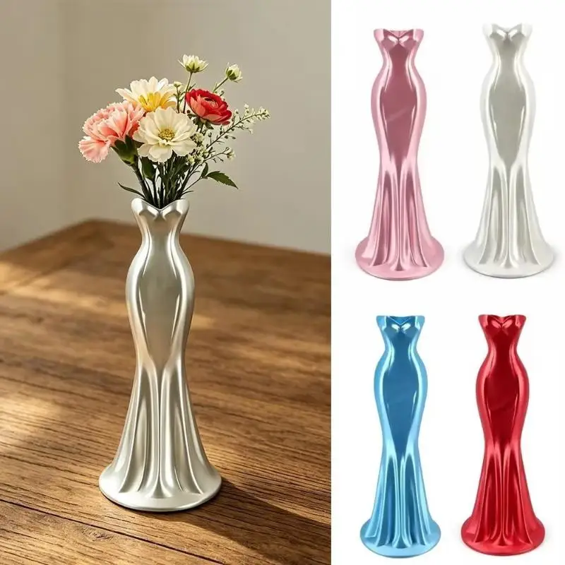 3D Printed Female Body Dress Flower Vase Smooth Glossy Surface Cute Decorative Ornament for Floating Shelf Home Decoration