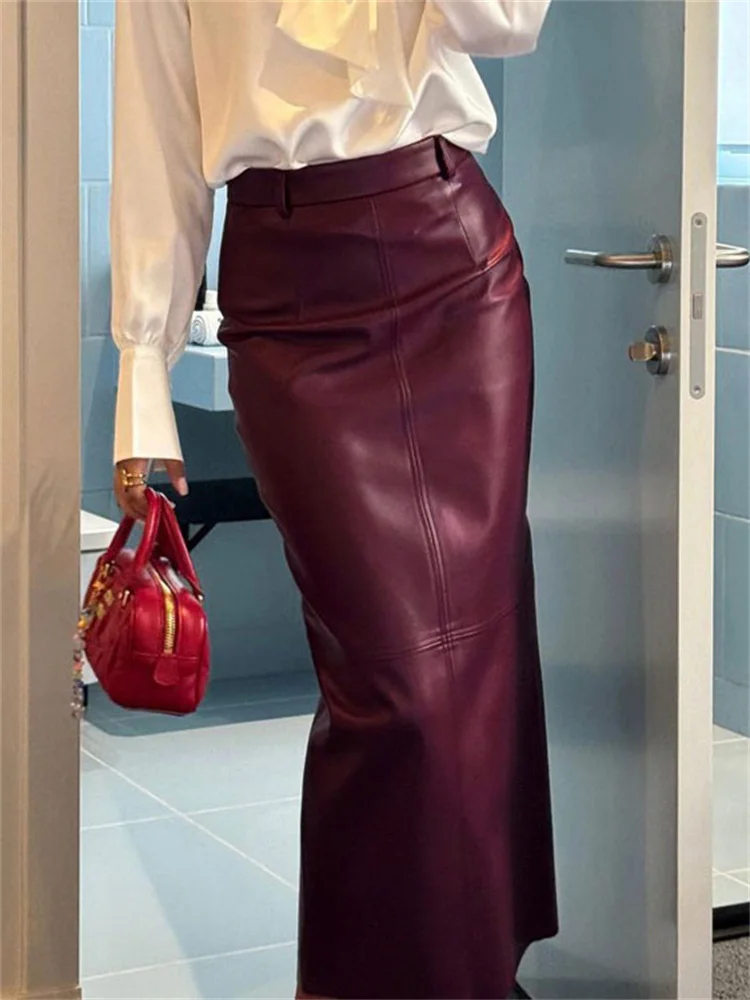 Tossy PU Leather High Waist Maxi Skirt Female Solid Patchwork Slim Luxury Commute Streetwear 2025 Summer Y2k Long Skirt Clothes