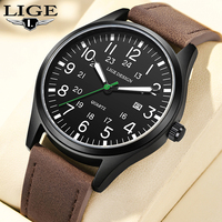 LIGE Outdoor Sport Watch for Men Top Brand Luxury Leather Waterproof Men's Quartz Wristwatches Fashion Military Analog Watch Men