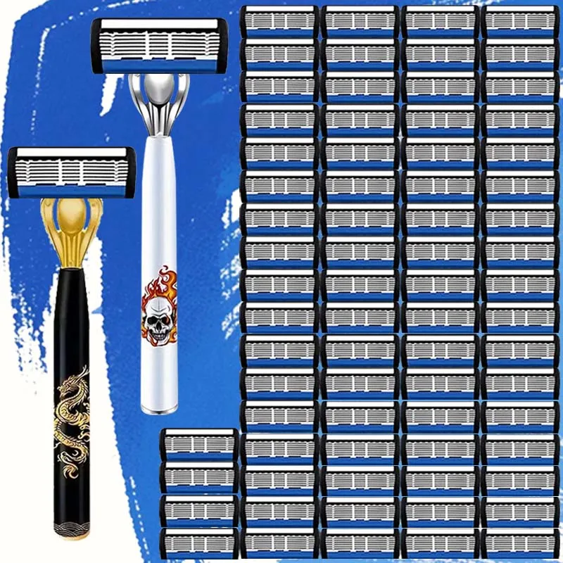 Высококачественная мужская бритва с 36 острыми лезвиями и 2 противоскользящими ручками, экономичный и практичный набор для мужчин.