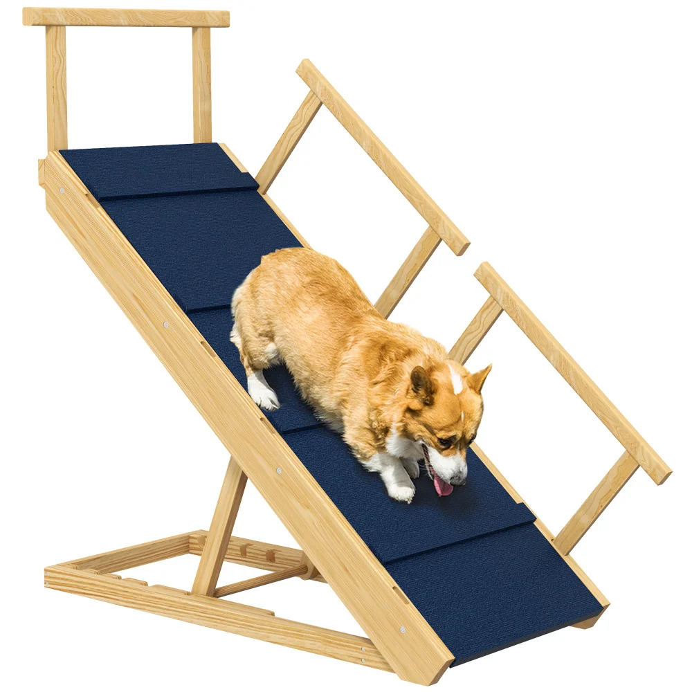 

Dog Ramp, Adjustable 4 Height Pet Ramp, Foldable Wooden Dog Stairs with Non-slip Mat