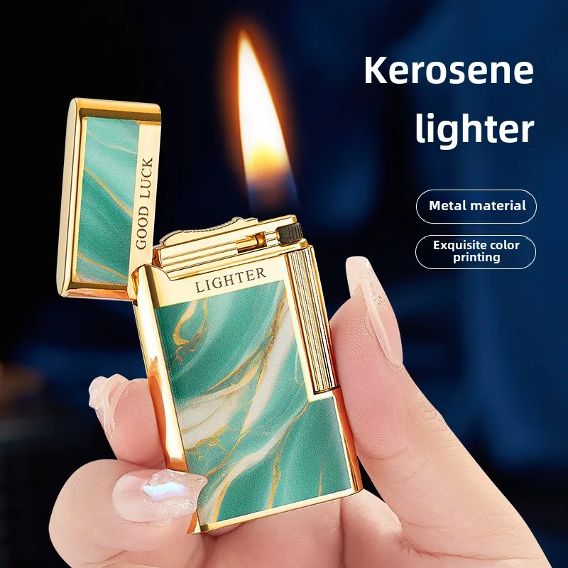 Embossed Rose Side Sliding Grinding Wheel Kerosene Lighter, Open Flame, Metal, Personalized Fashionable and Exquisite Gift