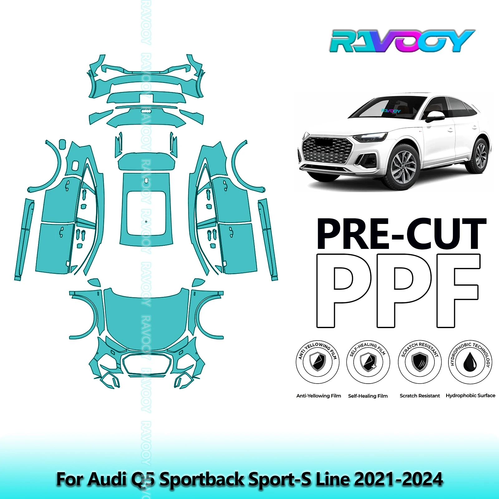 

Full Vehicle Clear Bra Precut PPF Paint Protection Film For Audi Q5 Sportback Sport-S Line 2021-2024