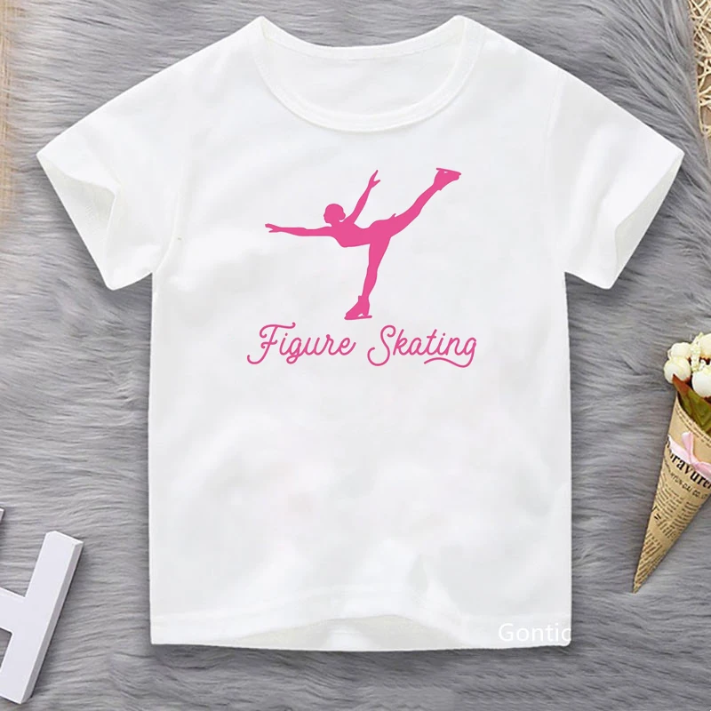 

Children's Figure Skating T Shirt White Casual Short Sleeve Top Baby Kids Girl Clothes Lovely Birthday Gift Unisex Skate Club Cu