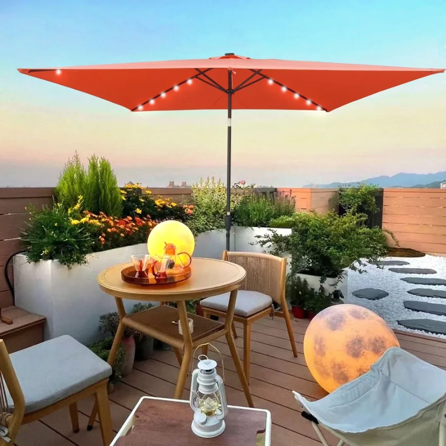 

10 x 6.5t Rectangular Patio Solar LED Lighted Outdoor Umbrellas with Crank and Push Button Tilt for Garden Backyard Pool Swimmi