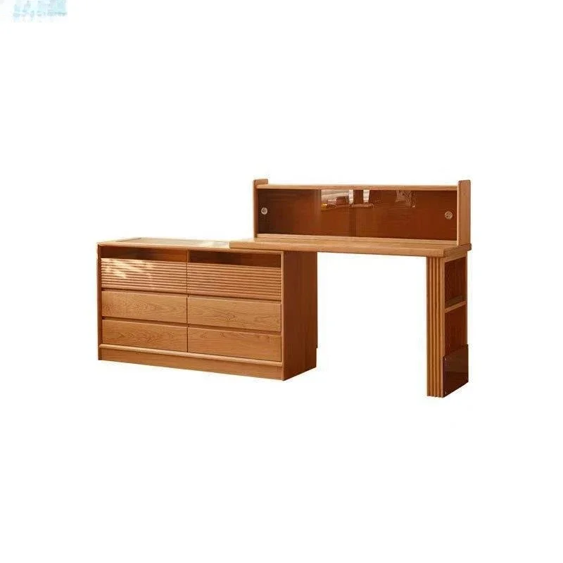 

Nordic all-solid wood cherry wood dresser chest, integrated removable bedroom makeup table storage cabinet