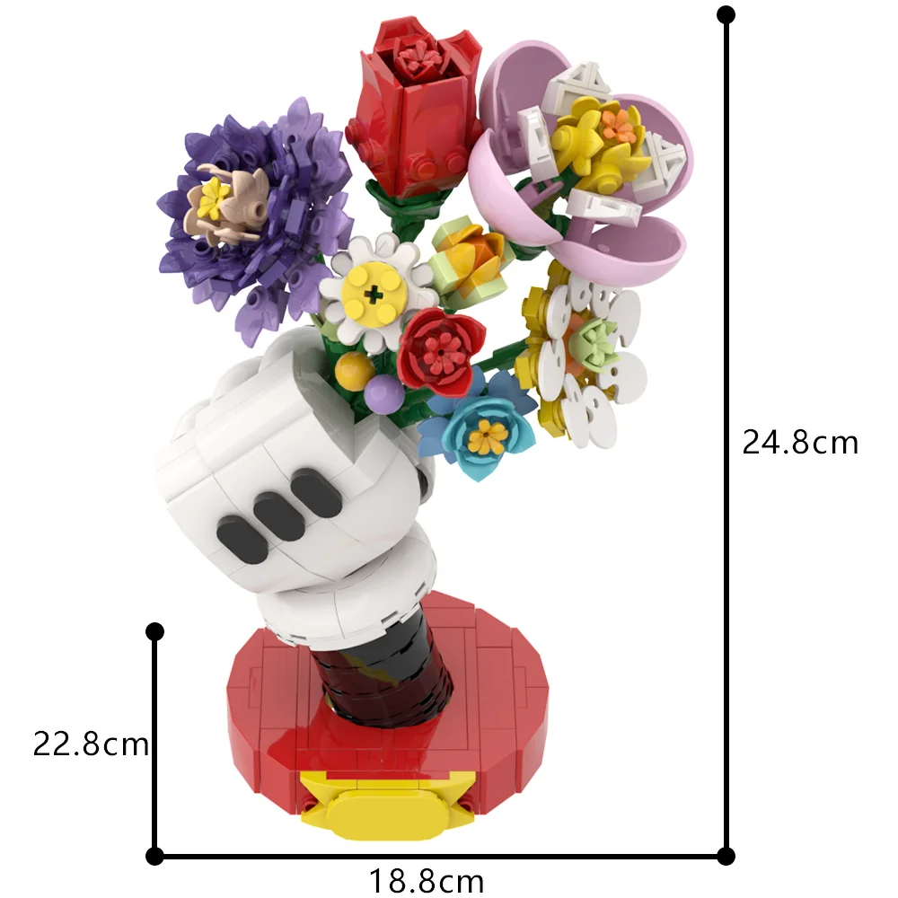 MOC Cartoon Figure Vase Model Building Blocks Bouquet Ornament Puzzle Bricks Assemble Toys Creative Birthday Kids Gift Child