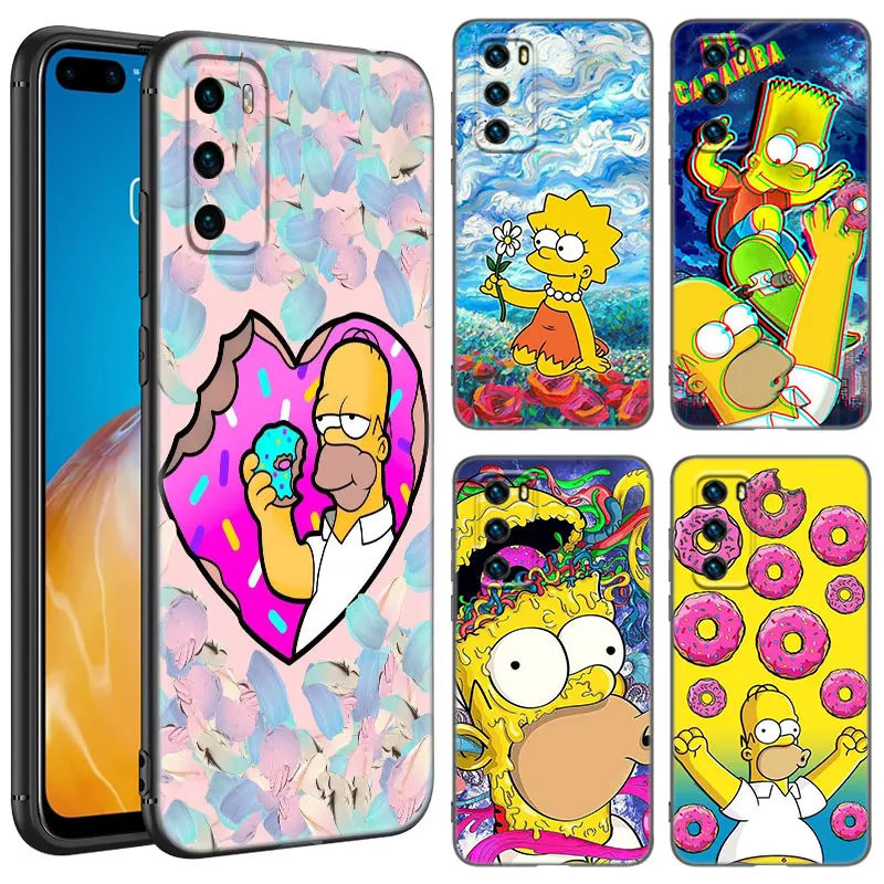 Homers-S-Simpsons Black Silicone Phone Case For Huawei P10 P20 P30 P40 Lite P50 P60 Art P50E P Smart Z 2018 2020 2021 Pro 2019