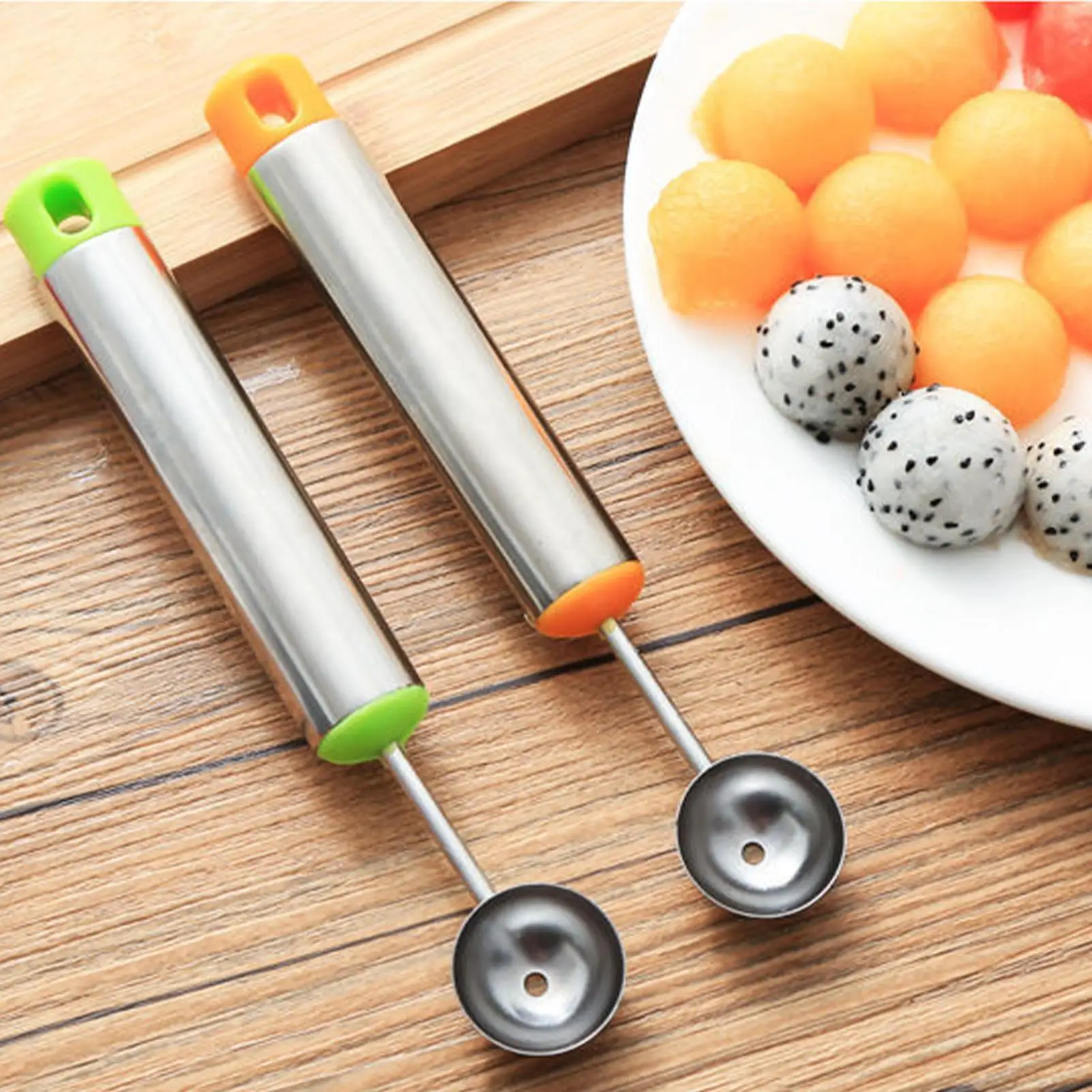 1 ud. Cuchara para frutas de acero inoxidable, utensilio de cocina con mango ergonómico, cuchara para helado para el hogar, cocina, helado, sorbete, albóndigas