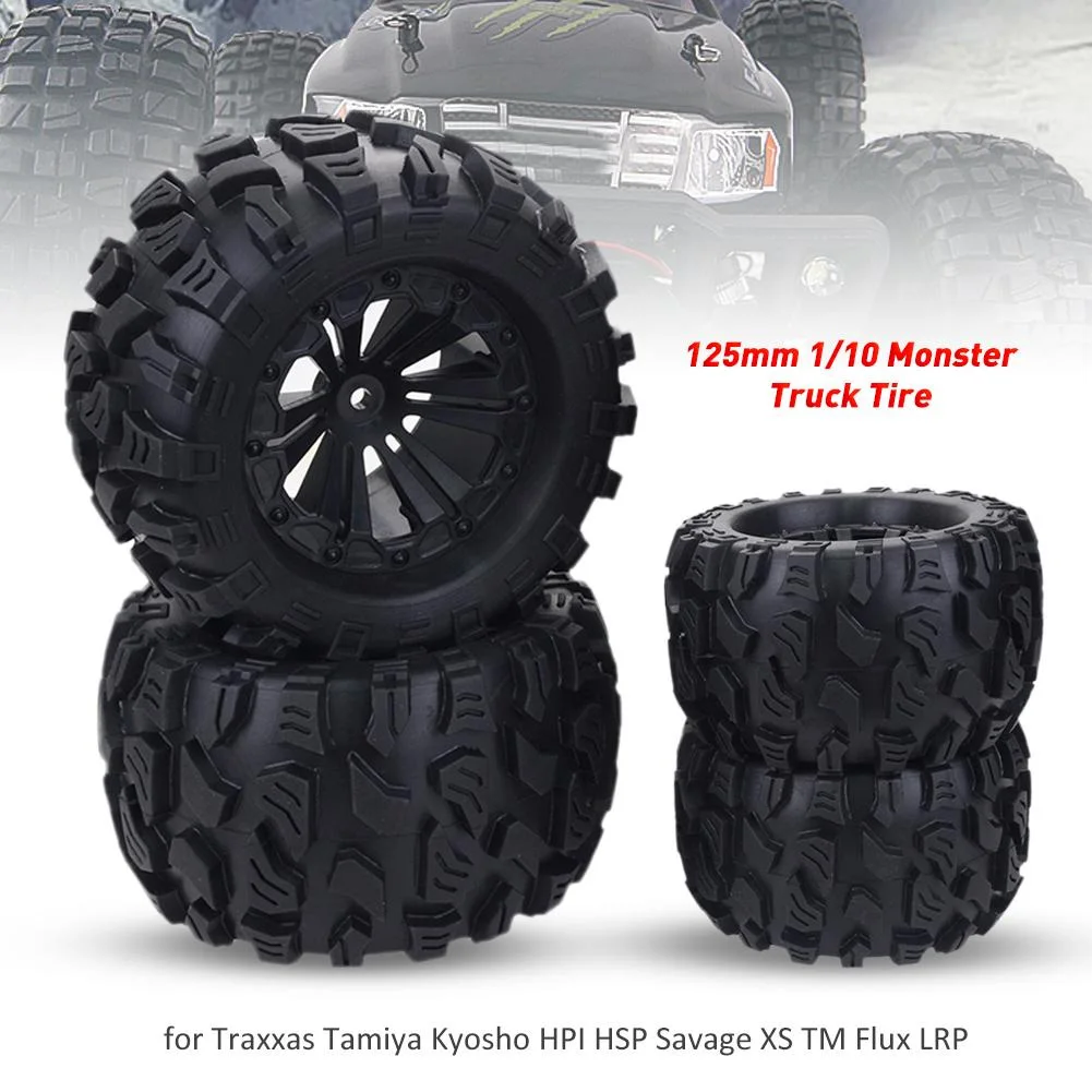 ZD Racing 4PCS 125MM 1/10 Monster Truck Tire Rubber Rocks Tyres 12mm Wheel Hex for RC Crawler Axial Traxxas Tamiya Kyosho