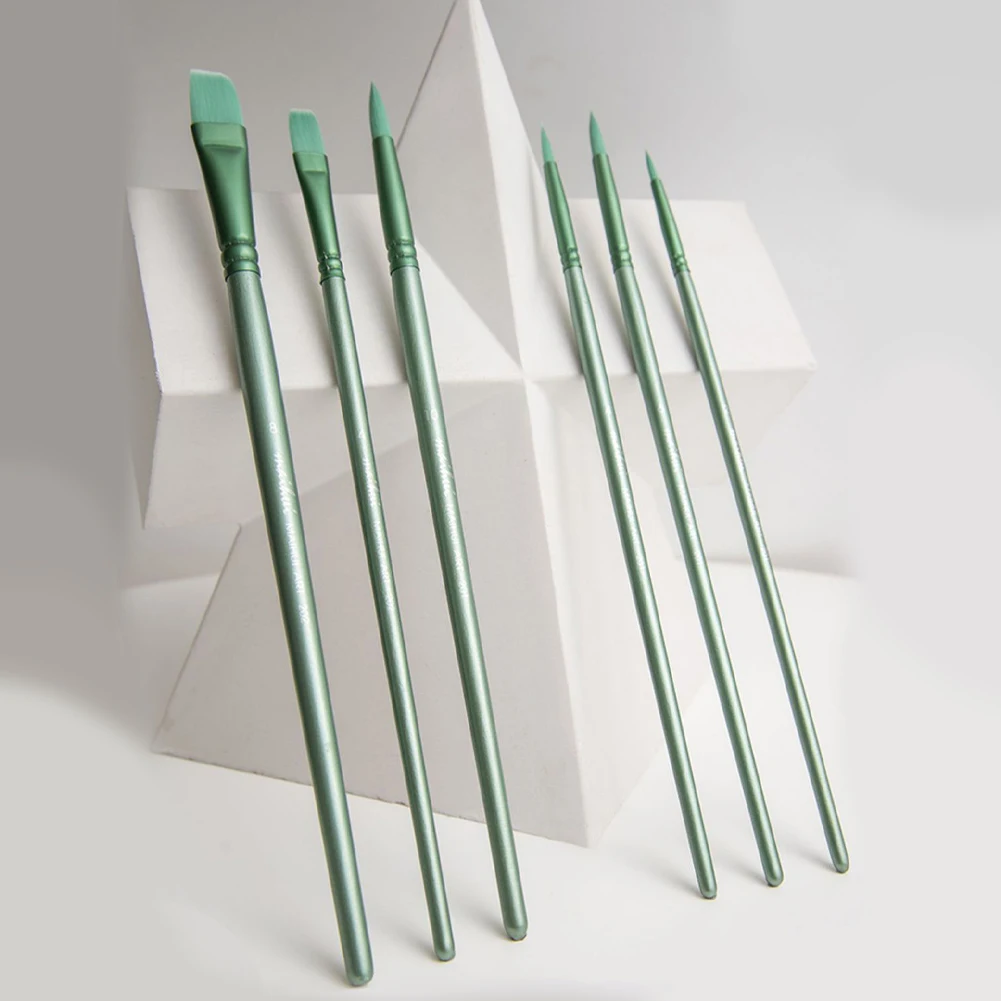 

4/6Pcs Watercolor Paint Brushes Wooden Handle Paint Brush Nylon Hair Flat Head Watercolor Brush Long Handle for Miniature Model