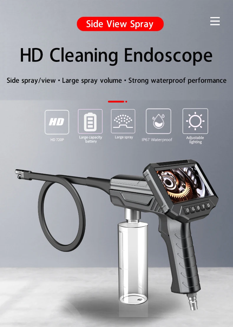 4.3inch 720P Side-View/ Front View Spraying Car Air Conditioner Cleaning Endoscope Camera CMOS Borescope Visual Cleaning Gun