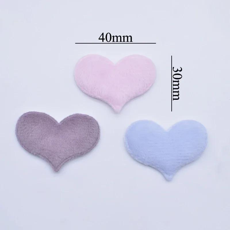 50Pcs 40*30mm Padded Plush Furry Felt Heart Applique for DIY Headwear Hair Clips Bow Accessory Handmade Clothes Hat Shoes Decor