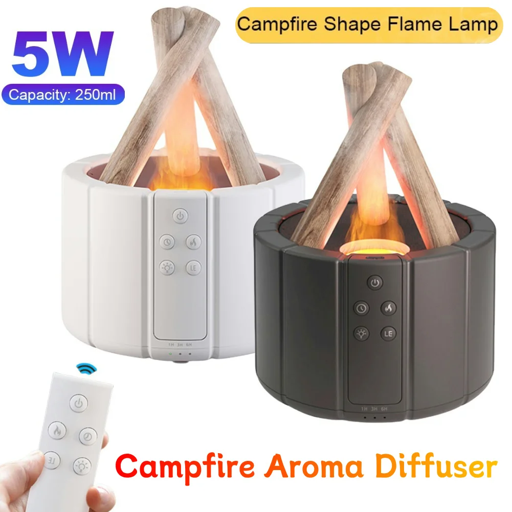 250ml Ultrasonic Aroma Diffuser Auto Shut-Off Cool Mist Humidifier Night Light Simulated Campfire Diffuser with Remote Control