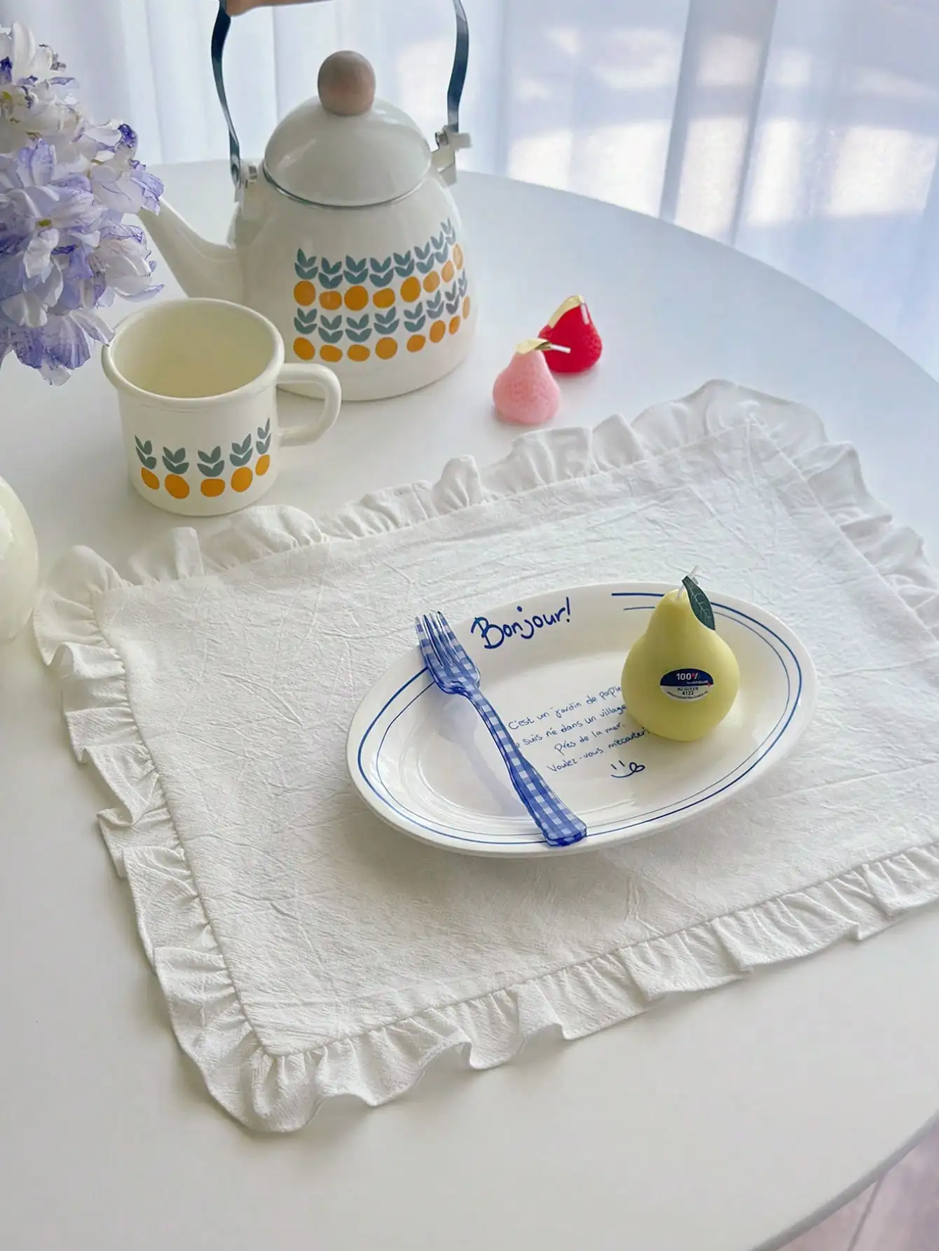 

6pcs 35*45cm White Ruffle Lace Placemat Napkin, French Style Ins Table Decor for Dining & Photo Props