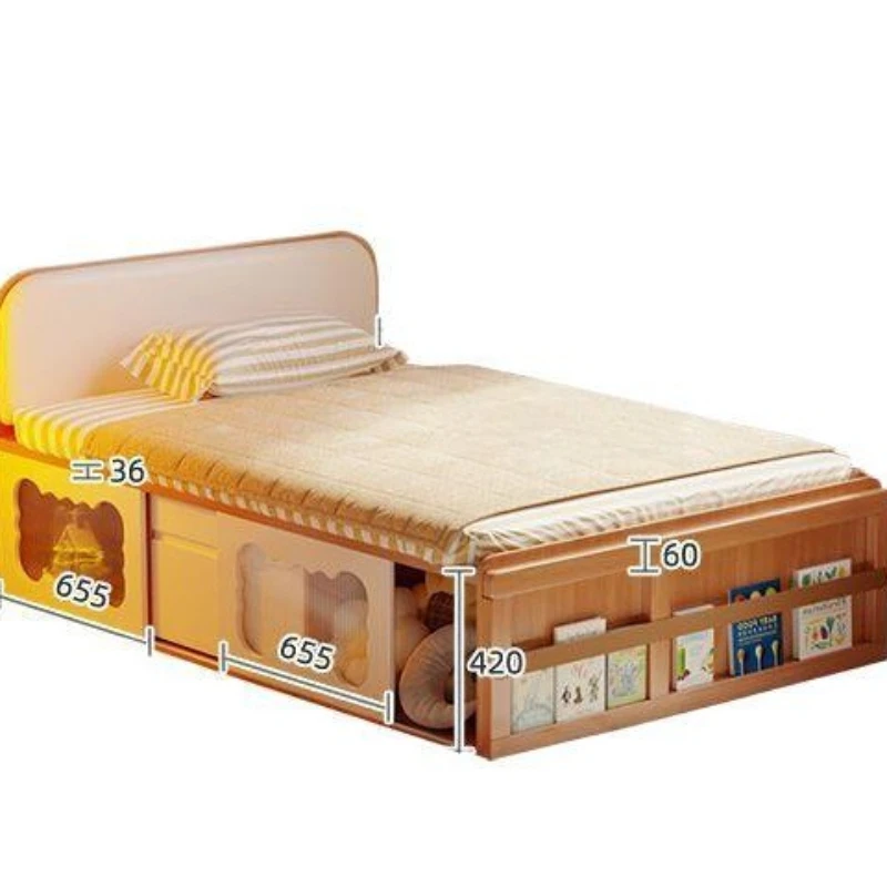 

High box storage bed Solid wood row skeleton children's bed Small apartment tatami with fence semi-high bed