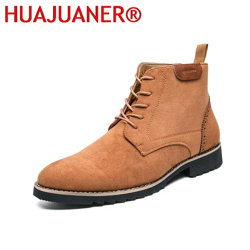 Fashion Cowboy Boots Suede Shoes Men Casual Shoes Chelsea Motorcycle Boots Men's Formal Dress Booties Botas Masculinas