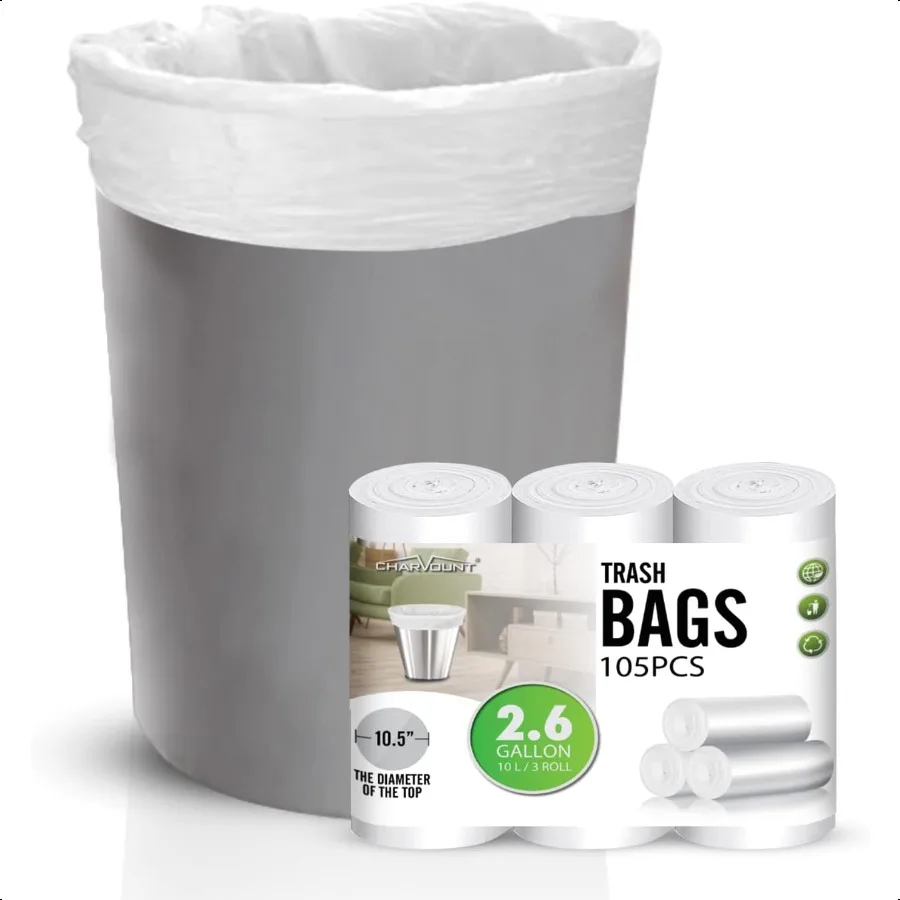 

Small Trash Can Liners Garbage Bags for Bathroom Kitchen Office Bedroom 2.6 Gallon Unscented 105 Counts White