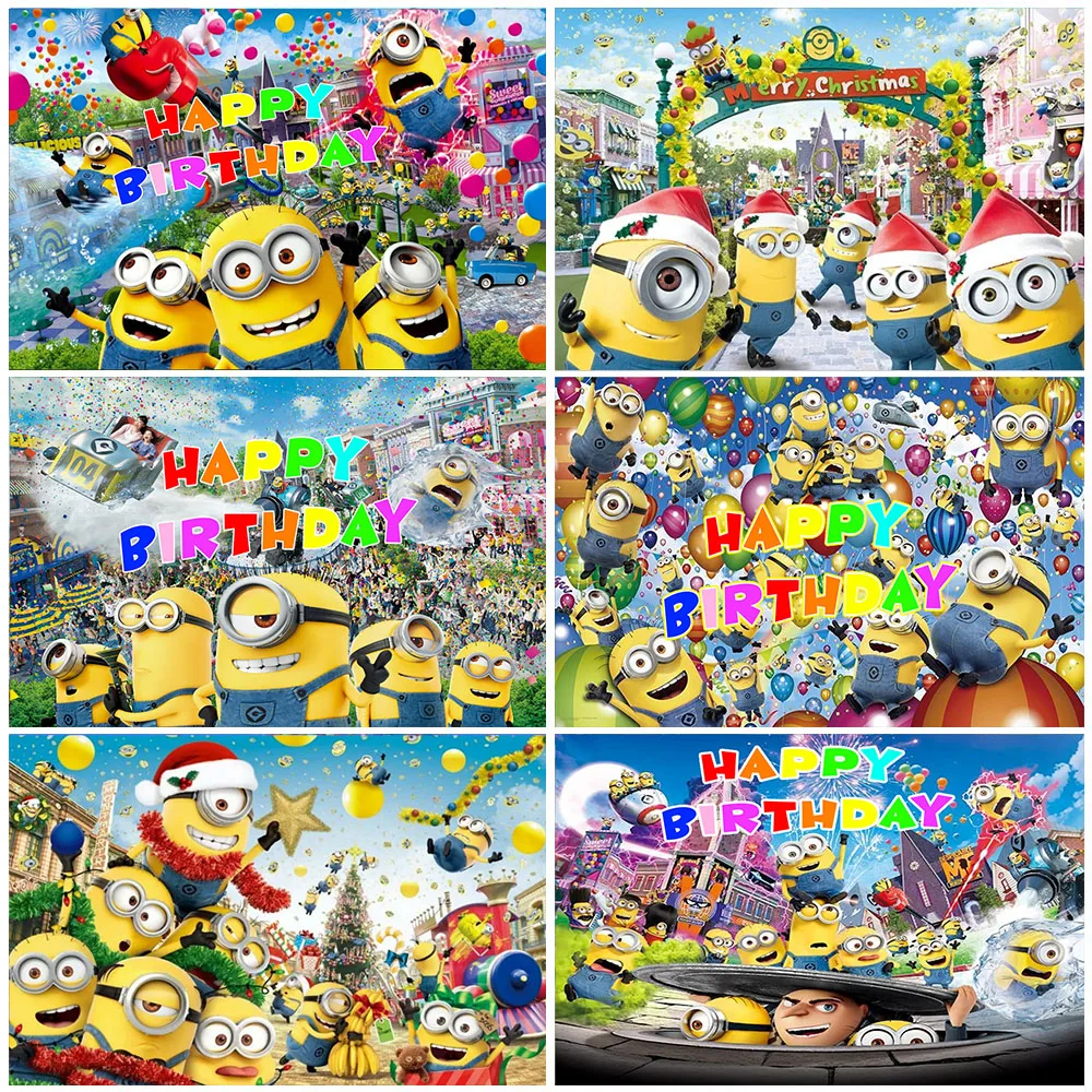 

Minions Theme Birthday Party Decorations Anime Film Despicable Me Backdrop Photography Backgroun Props Baby Shower Supplies