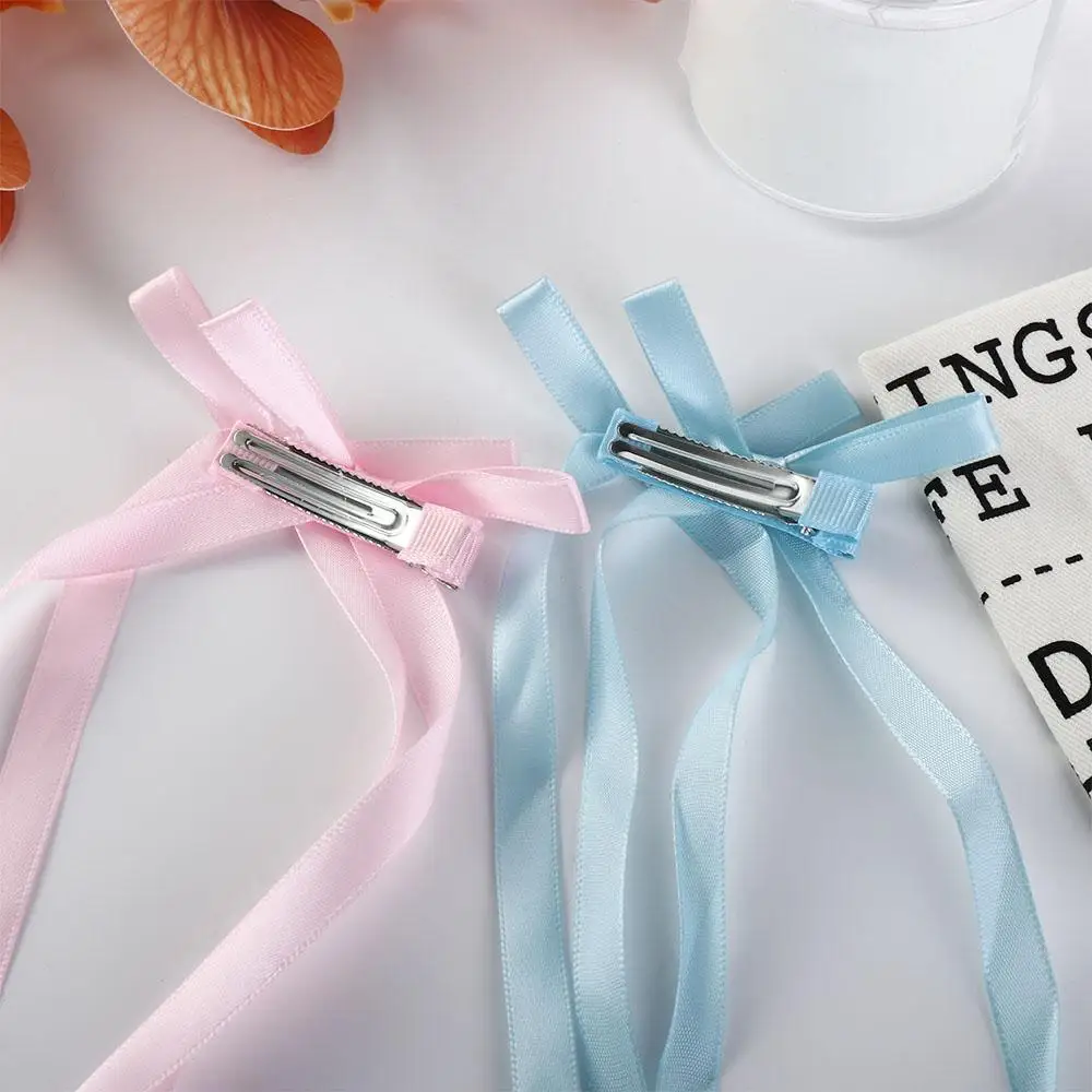 

Sweet Cloth Long Ribbon Hair Clip Balletcore Lolita Bowknot Hair Tie Bang Clip Hair Tie Y2k Hair Tie Party