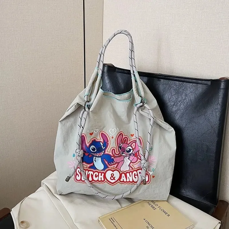 Disney stitch anjo kawaii bonito estudante criativo grande capacidade bordado eco-friendly portátil de um ombro bolsa de náilon