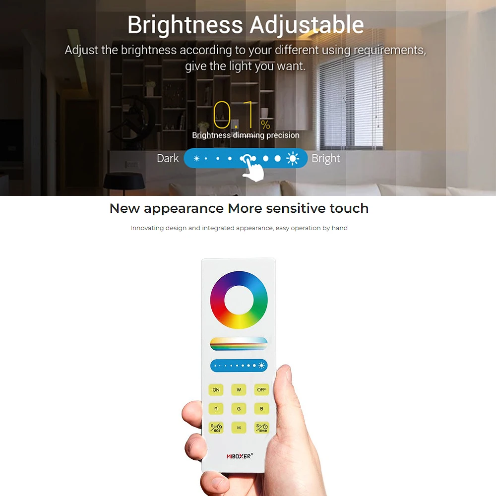 Miboxer MiLight FUT088 1-Zone 2.4GHzRF Timing Full Touch Remote Function for RGB+CCT RGB RGBW Lamps/LED Controller