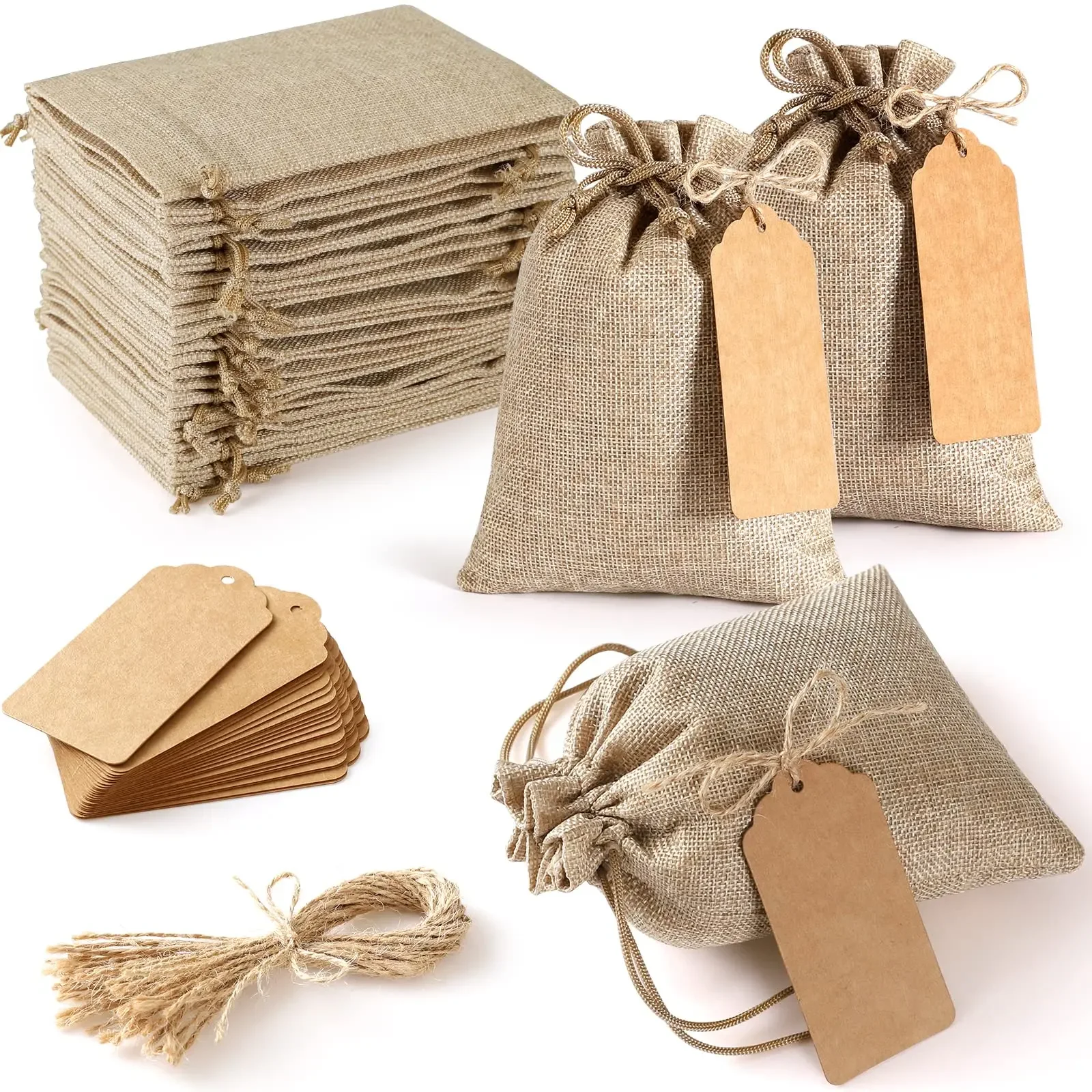 

30Pcs/10Set Burlap Gift Bags with Drawstring and Gift Tags & String Linen Sacks Bag for Wedding Favors Party Jewelry Pouches