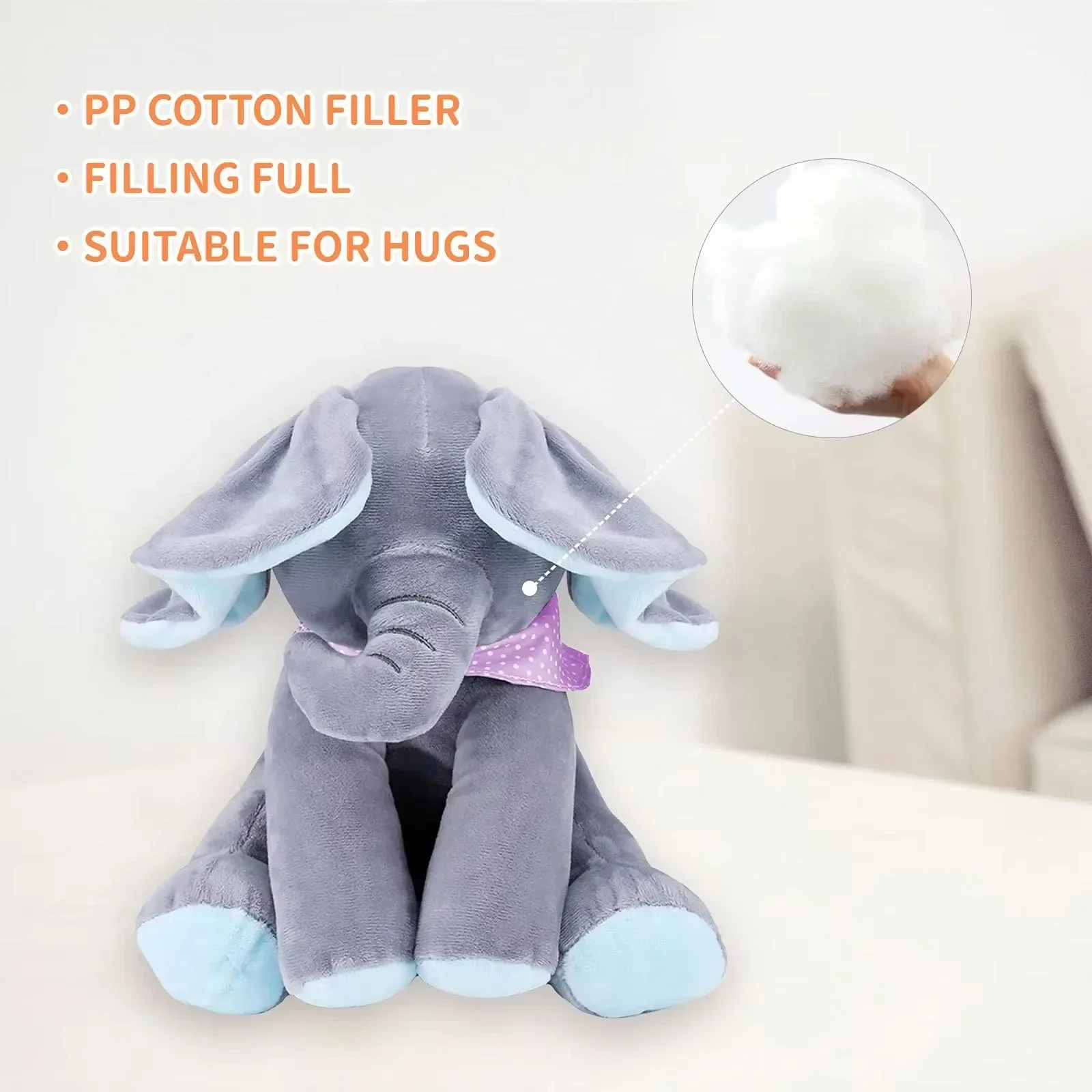 Bonito animal recheado elefante brinquedo de pelúcia, elefante cantando com orelhas, movendo brinquedo elétrico, presente para o bebê