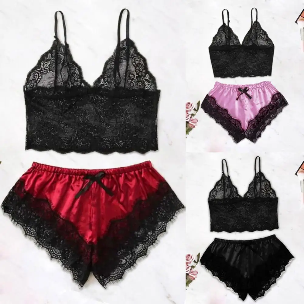 Lace Pajama Sets Women Pijama Mujer Strap Sleeveless Sexy Sleepwear Short Lingerie Set Female Night Wear Camisole Shorts Set