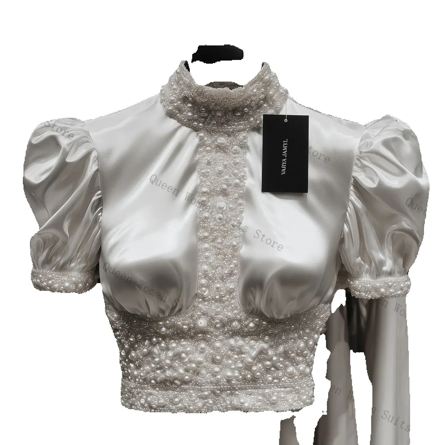 الفاخرة اللؤلؤ النساء دعوى مجموعة 2 قطعة السترة + السراويل بنطلون مكتب رسمي سترة حريمي قصيرة الأكمام الزفاف ضيف معطف مخصص