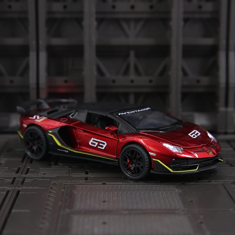 1:32 Lamborghini SVJ63 modelo de coche de aleación, puertas y capó de motor, el maletero se puede abrir para juguetes para niños