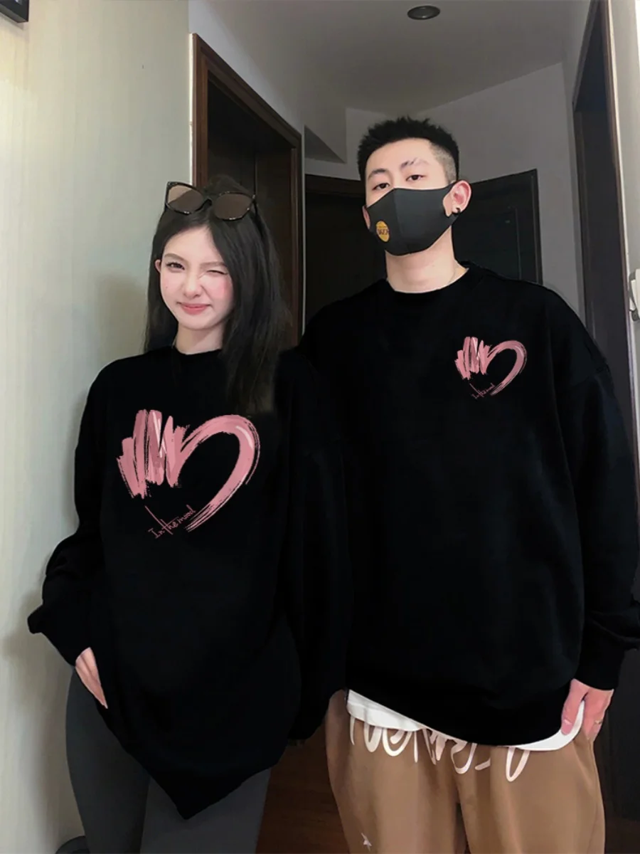 

Brushstrokes Love Pattern Couple's 2024 New High-end Fashion Trend Clothes Autumn and Winter Crew Neck Sweater