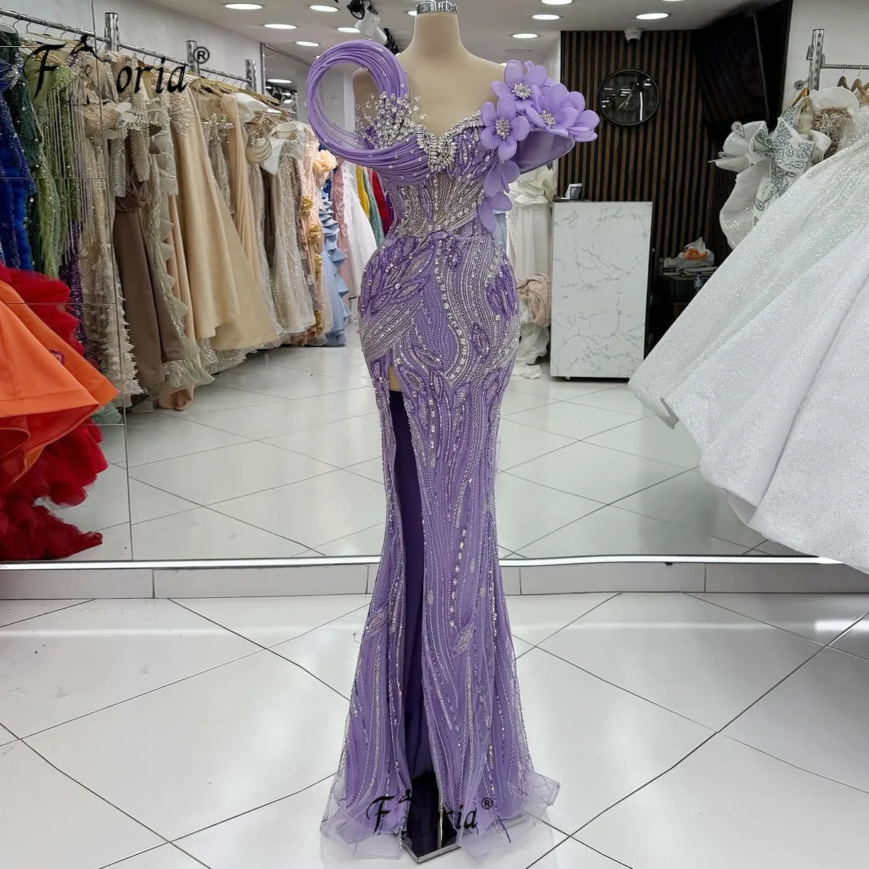 

Luxury Beaded Women's Formal Evening Gowns Lilac Crystals Lace Dubai Mermaid Prom Party Dress 2026 vestidos de fiesta elegantes