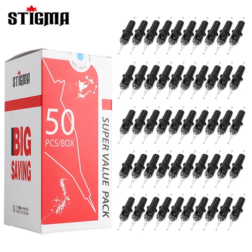 STIGMA 50 Uds cartuchos de tatuaje aguja RL/RS/RM (0,30mm/0,35mm) estéril desechable para máquina de pistola de tatuaje suministro corporal de maquillaje